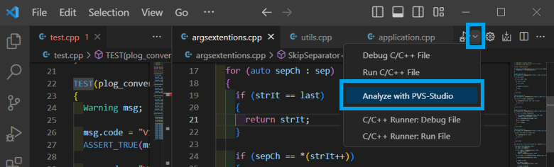 Using the PVS-Studio extension for Visual Studio Code