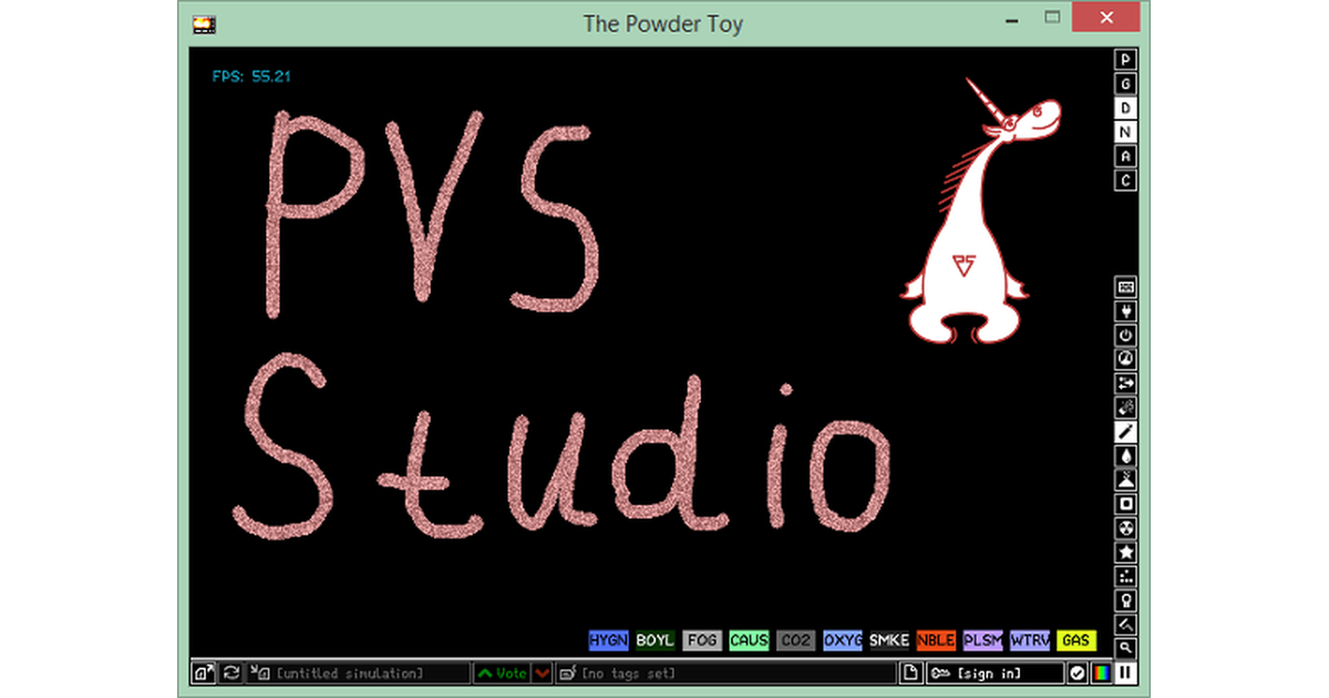 Проверка симулятора The Powder Toy